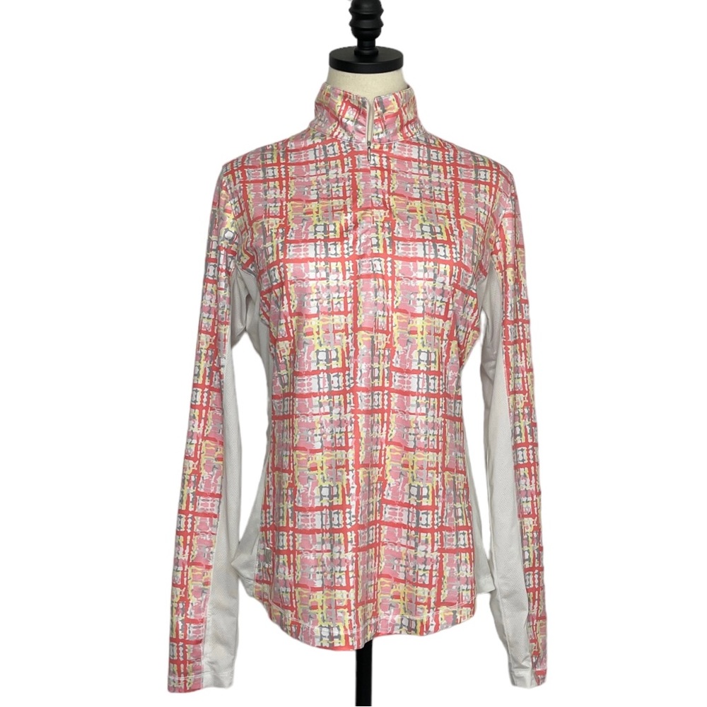 Kate Lord Collection Long Sleeve 1/2 Zip Golf Shirt Pink and Orange Size Medium